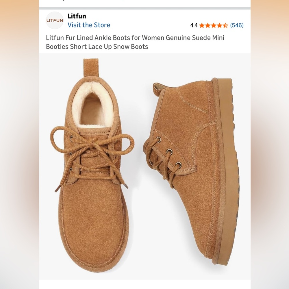 Amazon Tan Ankle Boots with Faux Fur Lining